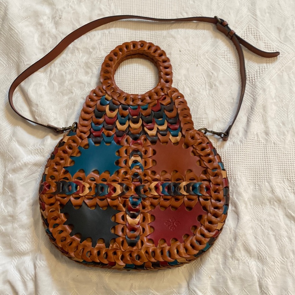 Patricia Nash Pisticci chain link woven turquoise multi 100% Italian leather bag - Picture 3 of 11